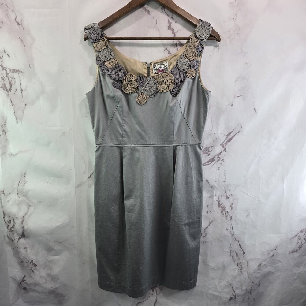 Anthropologie Dress Womens 6 Grey A Line Flower Motif Baraschi A Line Beige